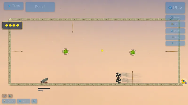 Planning a bluffs level: fans and a cannon inside a walled course
