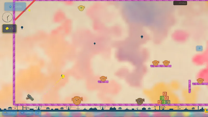 Festival level with puffball creatures