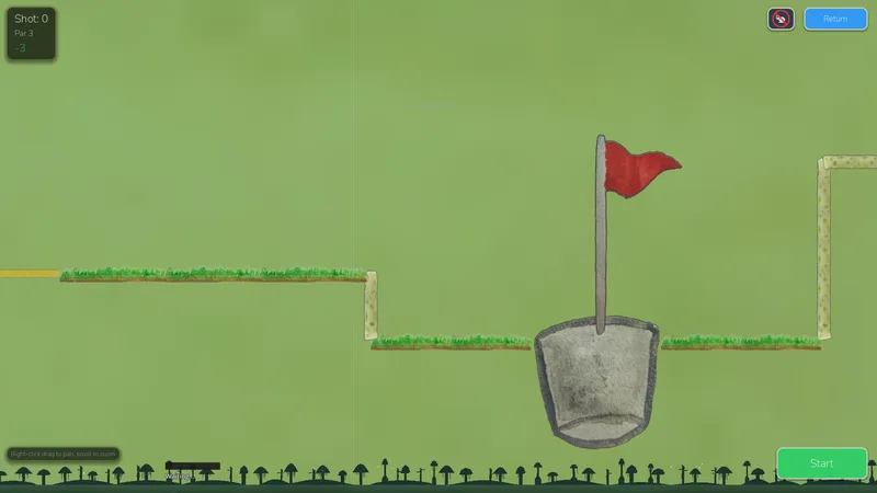 A Duck Golf hole: grass fairway and a cup with a red flag
